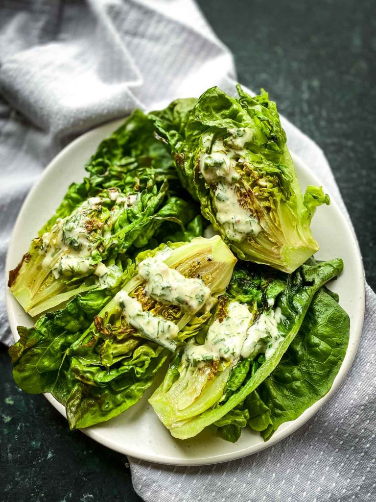 Grilled Little Gem Salad with Tahini Ranch Dressing