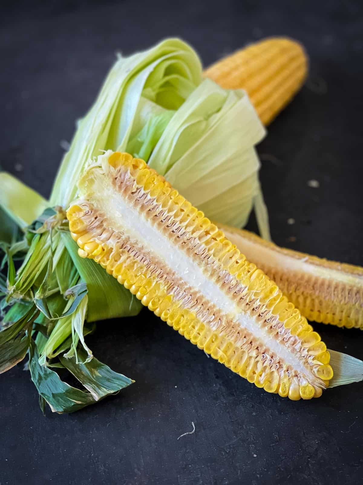 Corn cut in half