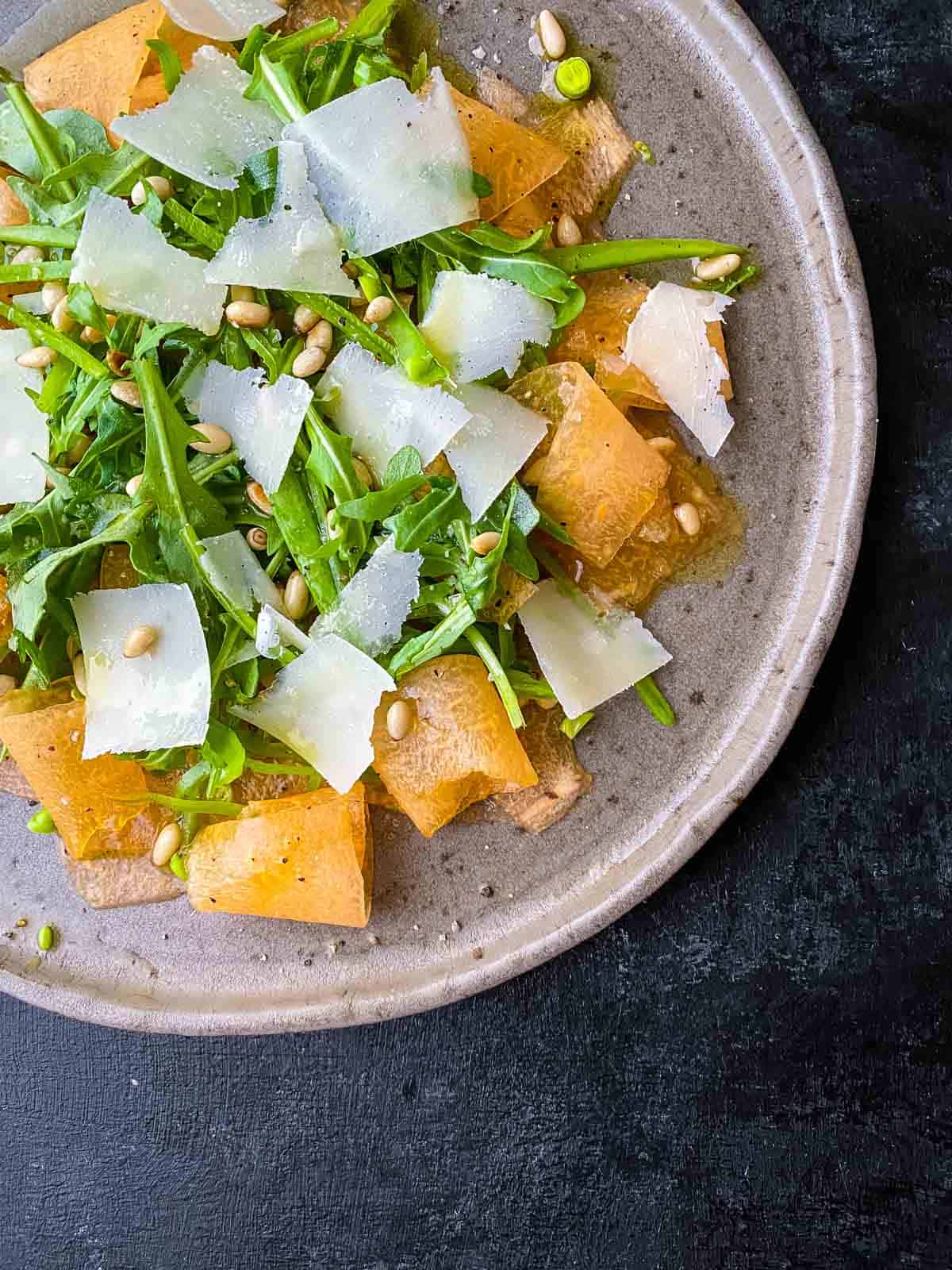 Cantaloupe Salad in a grey plate