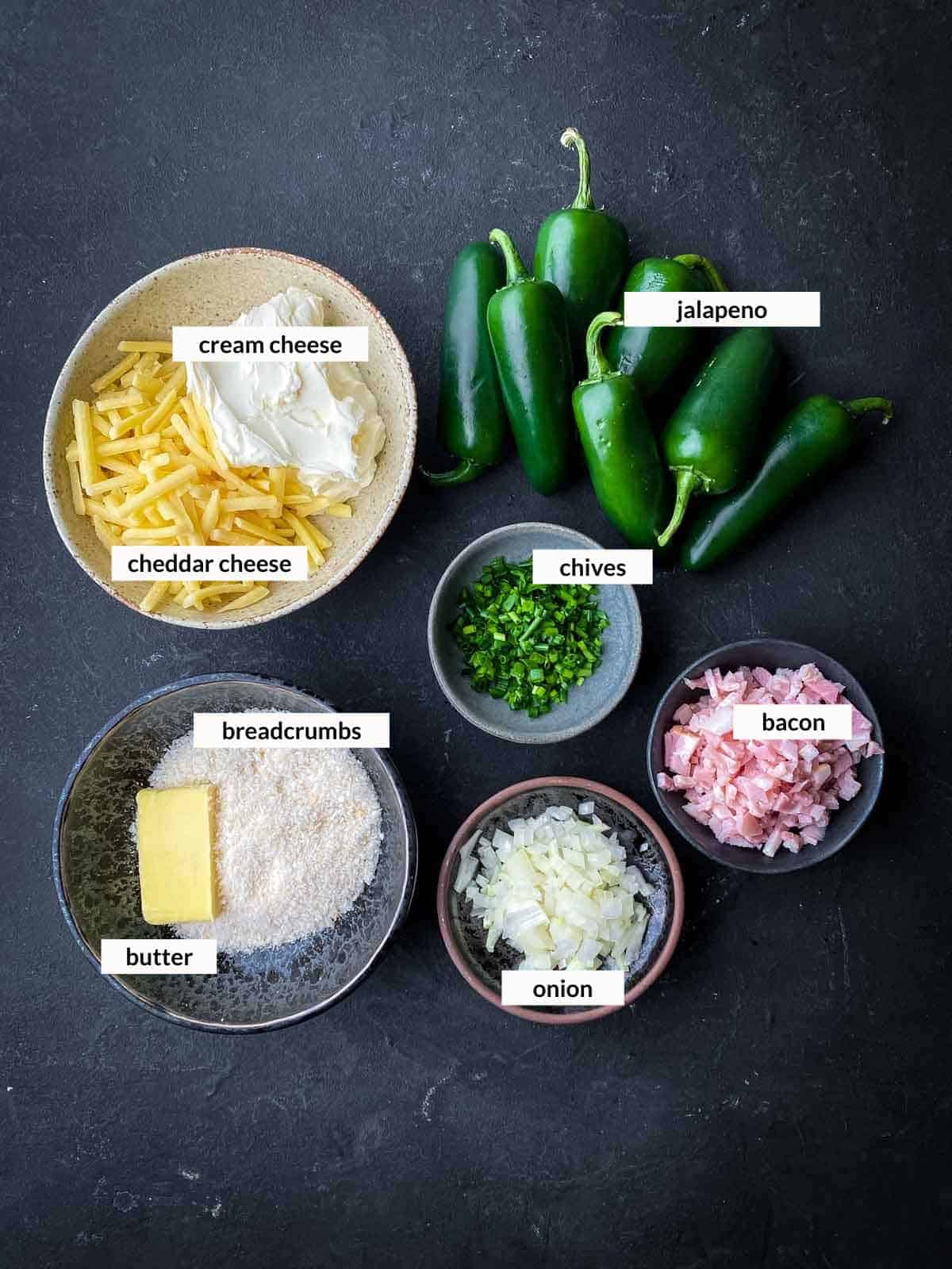 Individually labelled ingredients for Air Fryer Jalapeno Poppers