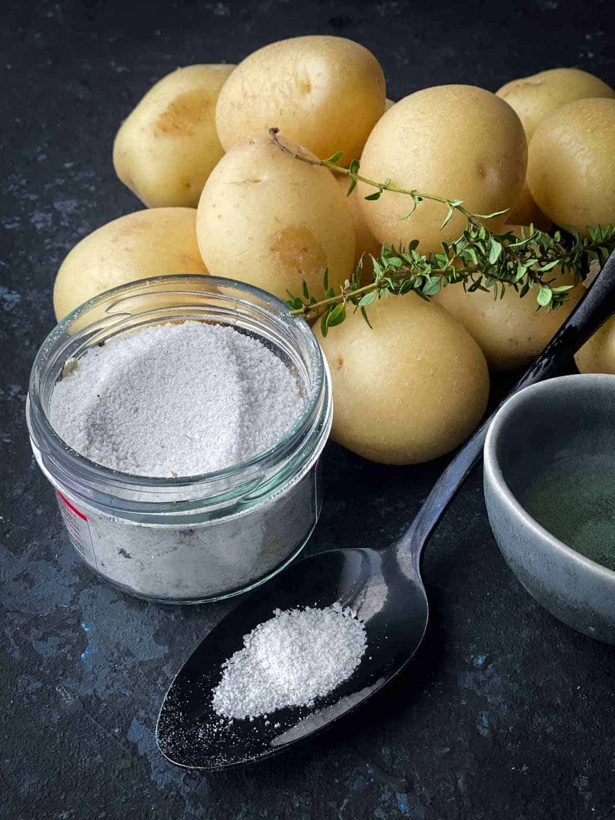 Truffle salt, baby potatoes and fresh thyme