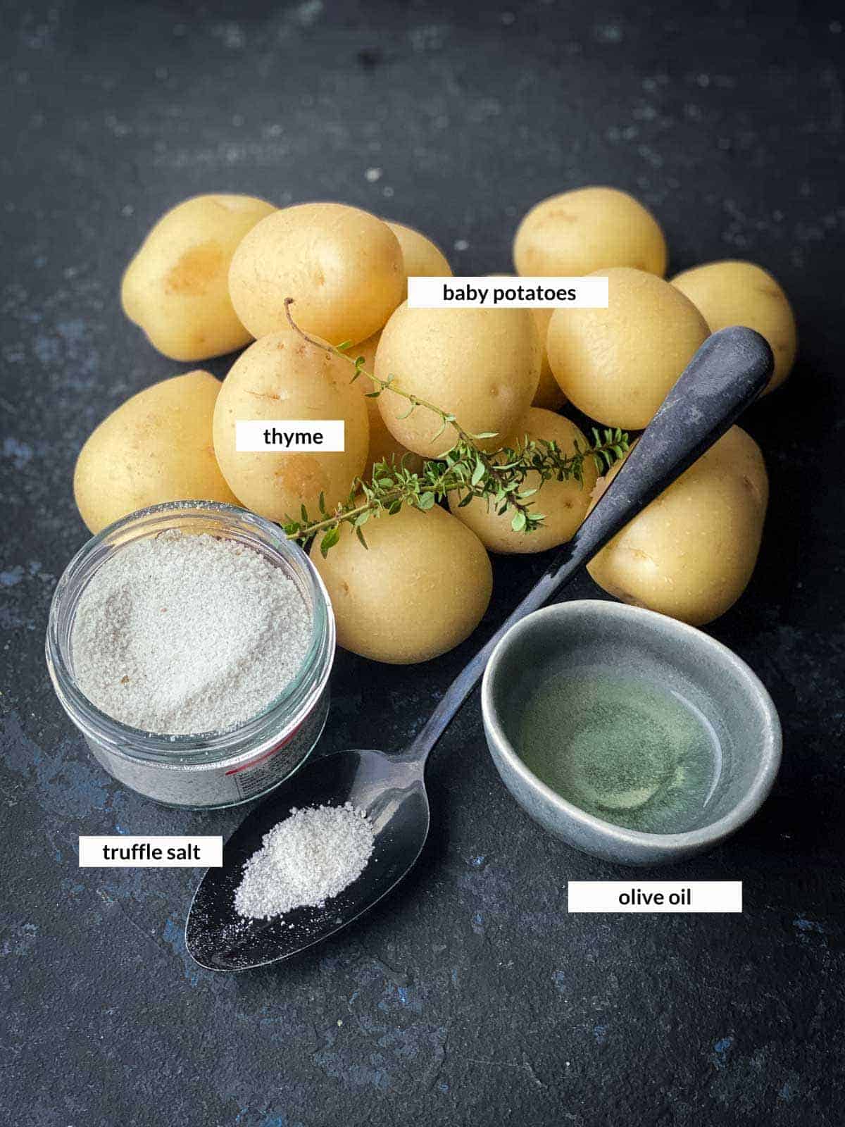 Individually labelled ingredients for Air Fryer Potatoes with Truffle Salt