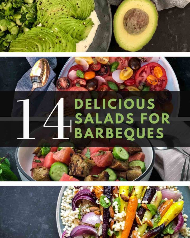 Collage of 4 photos for Delicious Salads for Barbeques