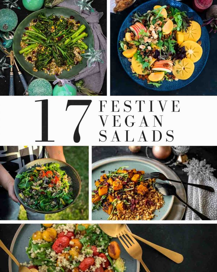 Collage of 5 photos for Festive Vegan Salads