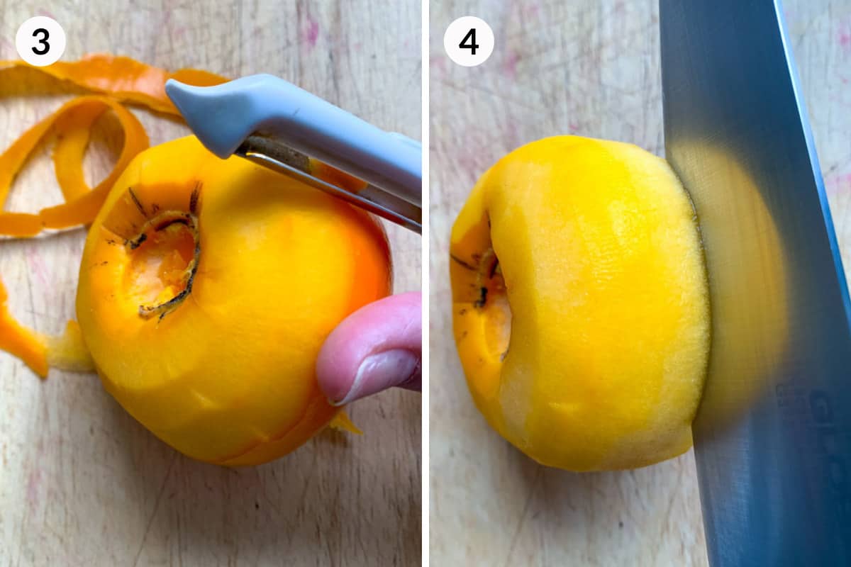 Process for peeling and cutting a fuyu persimmon fruit