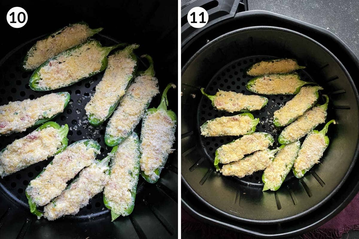 Collage of 2 photos for how to make air fryer jalapeno poppers