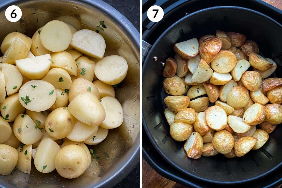 Collage of 2 photos for how to make Air Fryer potatoes