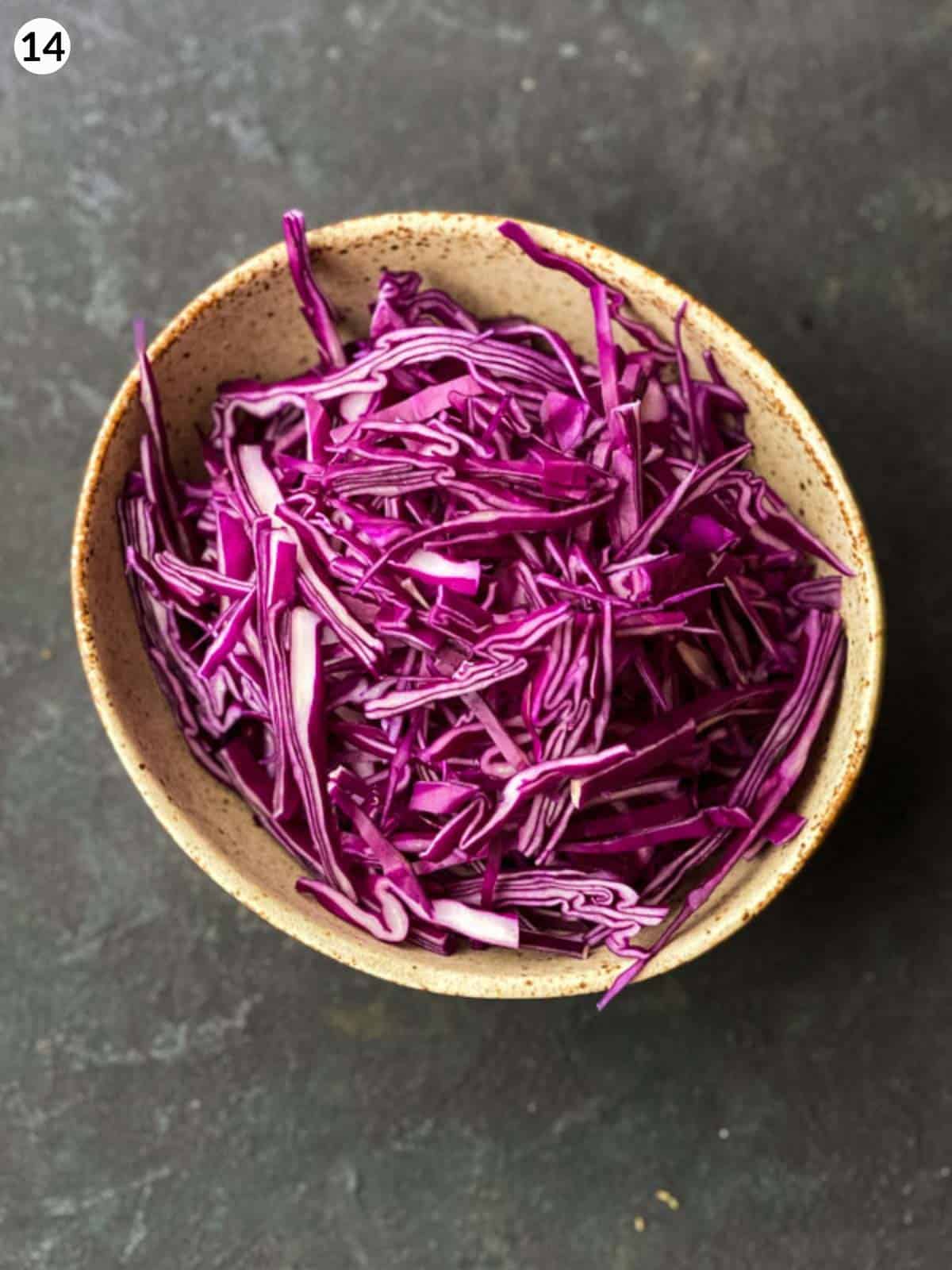 Bowl of shredded red cabbage