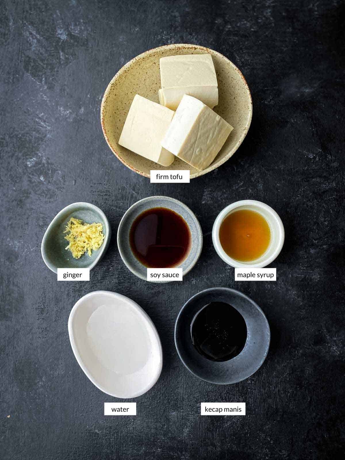 Individually labelled ingredients for sticky tofu