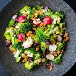 Vegan Broccoli Salad [No Mayo] on a black plate