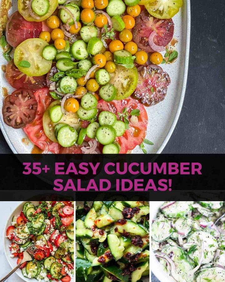 Image of cucumber salad round up with text overlay