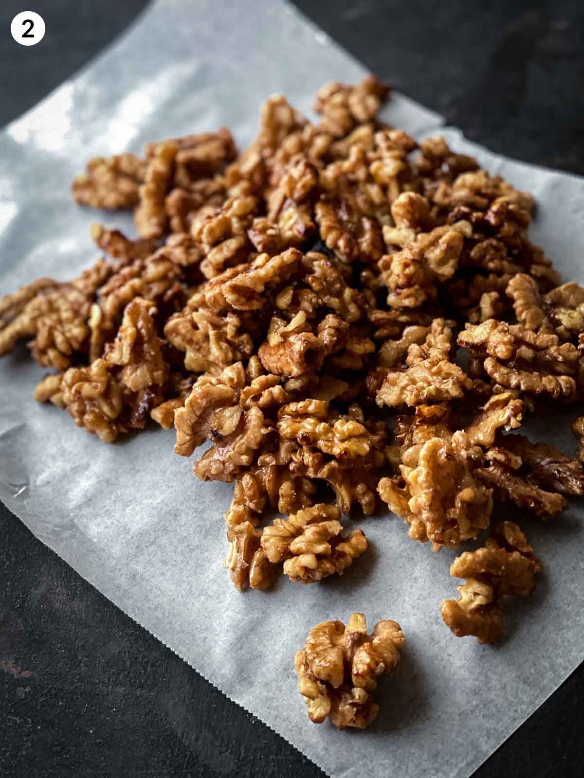candied walnuts on a baking paper