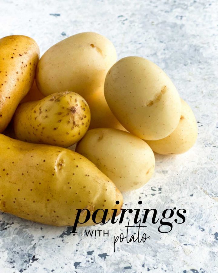 Image of potatoes with the text overlay "pairings with potato"